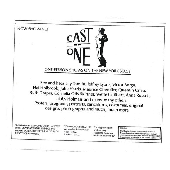 Cast Of One Exhibition Print Ad One Person Shows New York Stage 1980s AD Tomlin - Picture 1 of 2